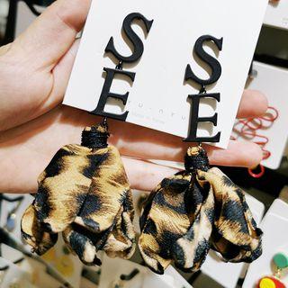 Leopard Print Fabric Petal Lettering Dangle Earring 1 Pair - As Shown In Figure - One Size