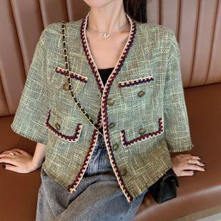 Elbow-sleeve Single-breasted Tweed Jacket