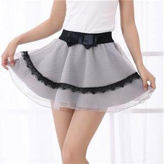 Bow-accent Paneled A-line Skirt Gray - One Size