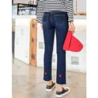 Plus Size Heart-embroidered Straight-cut Jeans