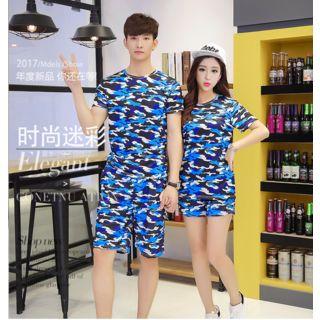 Couple Matching Set: Camouflage Short-sleeve T-shirt + Shorts