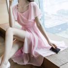 Flutter-sleeve High-low A-line Chiffon Dress