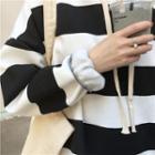 Striped Fleece-lined Loose-fit Hooded Pullover