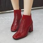 Patent Croc Grain Chunky Heel Ankle Boots