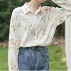 Chiffon Floral Long-sleeve Shirt Off-white - One Size