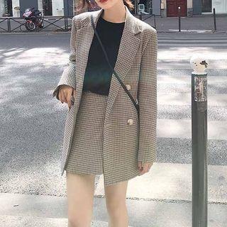 Set: Plaid Double-breasted Blazer + Skort