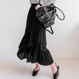 Frill-hem Textured Maxi Skirt