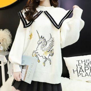 Unicorn Embroidered Collared Sweater