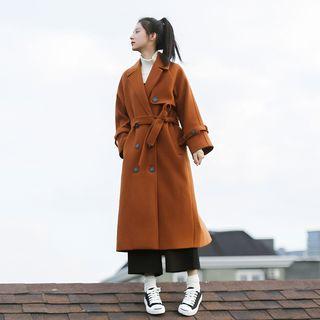 Double-breasted Tie-waist Woolen Coat