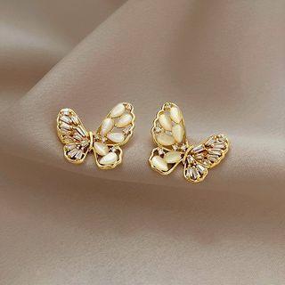 Butterfly Faux Cat Eye Stone Alloy Earring 1 Pair - Earrings - Gold - One Size