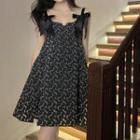 Spaghetti Strap Flower Print Mini A-line Dress / Bow Detail Blouse