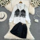 Set: Mock Two Piece Shirt + A-line Mini Skirt