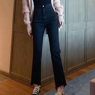 Frayed Edge Cropped Boot-cut Jeans