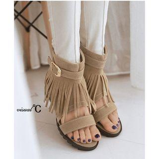 Hidden-wedge Tasseled Ankle Boots