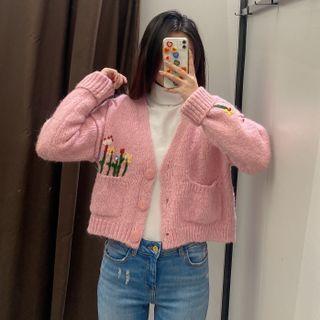 Cropped Flower Cardigan