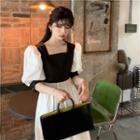 Short-sleeve Mock Two Piece Midi Dress Black & White - One Size