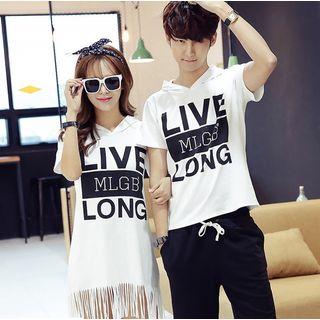 Couple Short-sleeve Hooded T-shirt / Tassel Dress