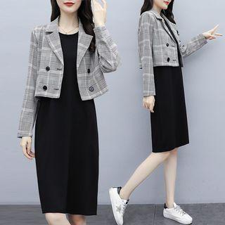 Set: Plaid Blouse + Tank Dress