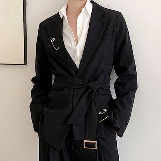 Asymmetric Safety Pin Applique Blazer