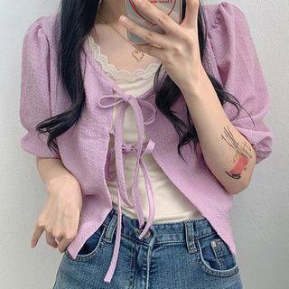 Puff-sleeve Tie-front Light Jacket