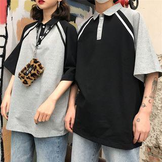 Couple Matching Elbow-sleeve Raglan Polo Shirt