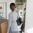 Set: Dip-back Sweater + Velvet Long Pleat Skirt + Belt Gray - One Size