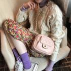 Turtleneck Long-sleeve Top / Cable-knit Sweater / Flower Print Straight-fit Skirt