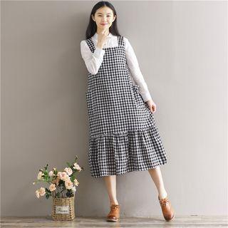 Gingham Ruffle Hem Pinafore Dress