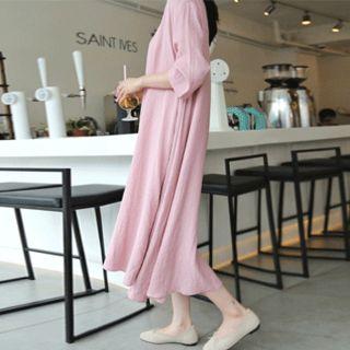 Open-placket A-line Maxi Dress