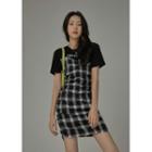 [no One Else] Inset T-shirt Ruche Plaid Dress Black - One Size