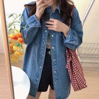 Applique Denim Shirt Jacket Blue - One Size