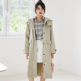 Drawstring Hooded Midi Trench Coat