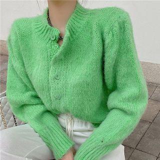 Puff-sleeve Cardigan Green - One Size