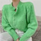 Puff-sleeve Cardigan Green - One Size