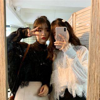 Long-sleeve Sequined Lace Blouse
