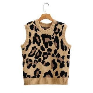 Leopard Print Knit Vest Leopard Print - Free Size