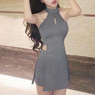 Set: Sleeveless Plaid Mini Bodycon Dress + Shorts