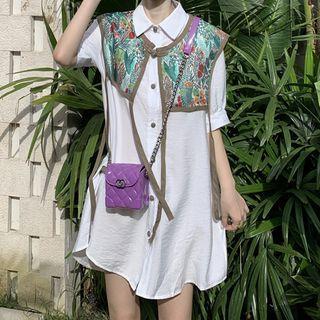 Short-sleeve Paneled Mini A-line Shirt Dress