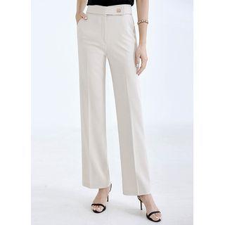 Metallic-button Straight-leg Dress Pants