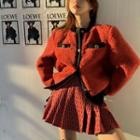 Contrast Trim Single-breasted Fleece Jacket / Mini A-line Skirt