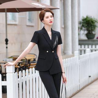 Short-sleeve Double-breasted Blazer / Dress Pants / Set