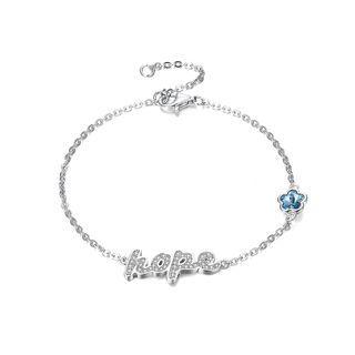 925 Sterling Silver Alphabet Bracelet With Austrian Element Crystal Silver - One Size