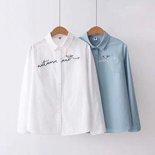 Floral Embroidered Lettering Shirt