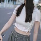 Short Sleeve Lace-up Crop T-shirt