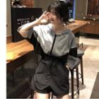 High-waist Short-sleeve With Shorts Mock Two-piece Pants Khaki - Xxxs