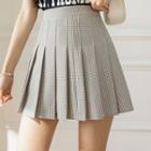 Gingham Check Pleated Mini A-line Skirt