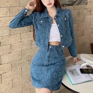 Cropped Denim Jacket / High-waist Denim Mini Skirt