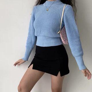 Cropped Semi High-neck Sweater