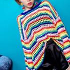Long-sleeve Rainbow Knit Top Stripes - Multicolor - One Size