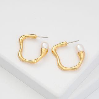 Faux Pearl Irregular Open Hoop Earring 1 Pair - Gold - One Size